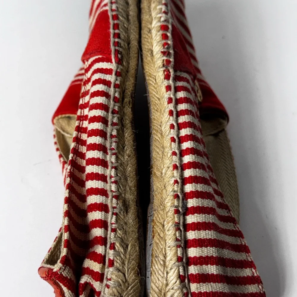 Tory Burch Beacher Striped Canvas Espadrilles Orange White 9